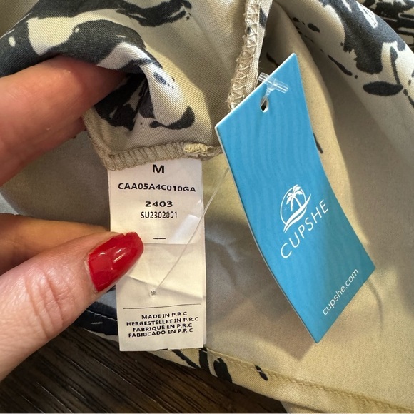 Cupshe Khaki Floral Sweetheart Twist Mini Dress Short Summer Sun Sz M - Picture 8 of 14